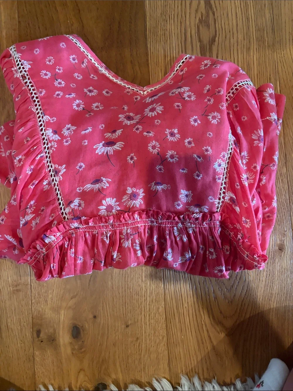Free People Coral Pink Floral Peasant Top